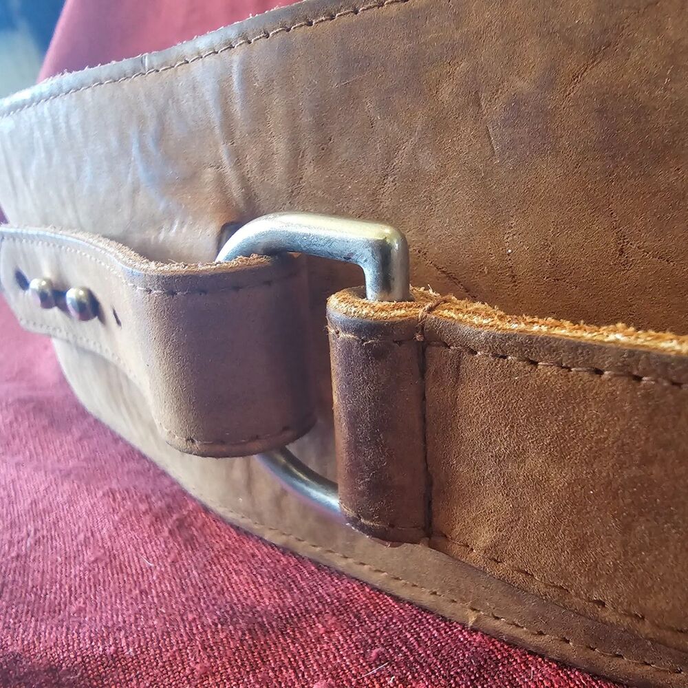 Wide Leather Corset Belt Thick Brown Waist Cinch D Ring Studded Bohemian 36 - Picture 1 of 8